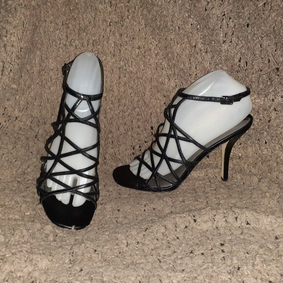 VIA SPIGA-V-LIV-Black Leather Strappy/Ankle Strap Sandal-Sz 8M-Near Mint - Picture 1 of 8